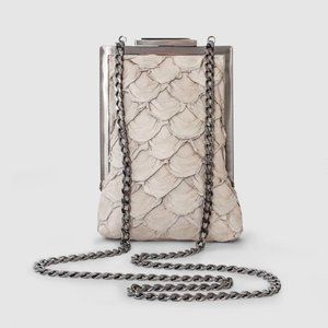 Amazon River Fish Leather Greige Clutch with long chain